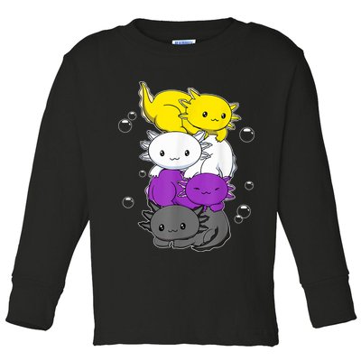 Kawaii Axolotl Pile Nonbinary Flag LGBTQ Toddler Long Sleeve Shirt