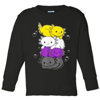 Kawaii Axolotl Pile Nonbinary Flag LGBTQ Toddler Long Sleeve Shirt