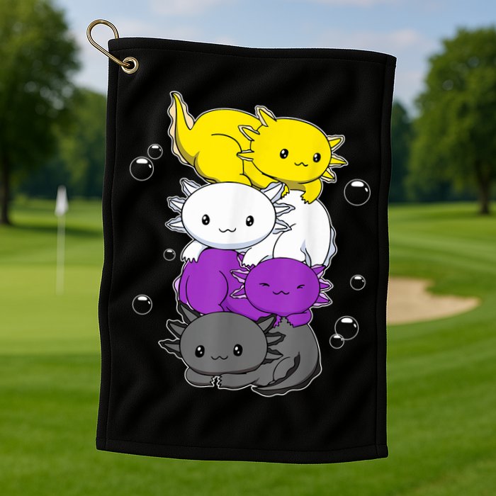 Kawaii Axolotl Pile Nonbinary Flag LGBTQ Golf Towel