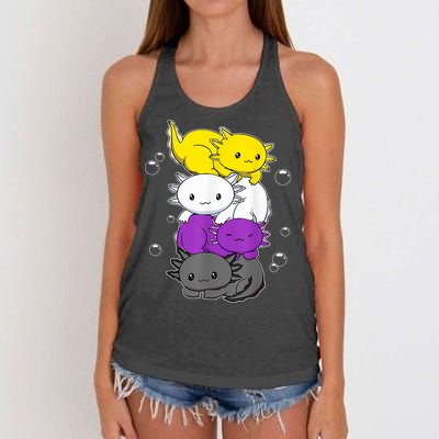 Kawaii Axolotl Pile Nonbinary Flag LGBTQ Women's Knotted Racerback Tank