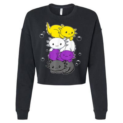 Kawaii Axolotl Pile Nonbinary Flag LGBTQ Cropped Pullover Crew