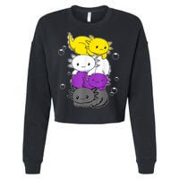 Kawaii Axolotl Pile Nonbinary Flag LGBTQ Cropped Pullover Crew
