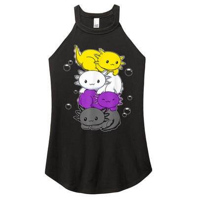 Kawaii Axolotl Pile Nonbinary Flag LGBTQ Women's Perfect Tri Rocker Tank