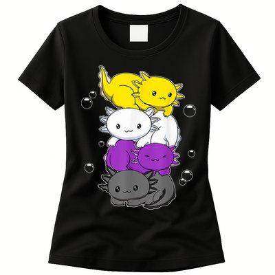 Kawaii Axolotl Pile Nonbinary Flag LGBTQ Womens T-Shirt