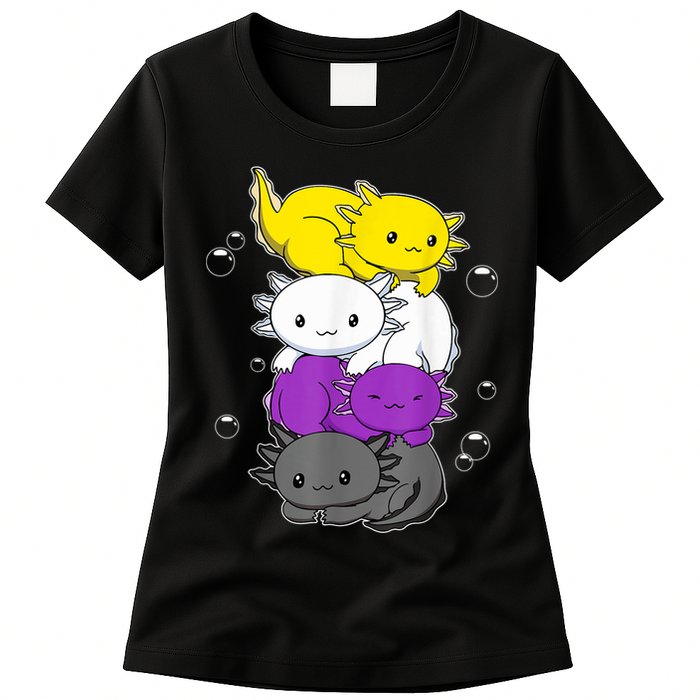 Kawaii Axolotl Pile Nonbinary Flag LGBTQ Womens T-Shirt