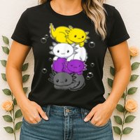 Kawaii Axolotl Pile Nonbinary Flag LGBTQ Womens T-Shirt
