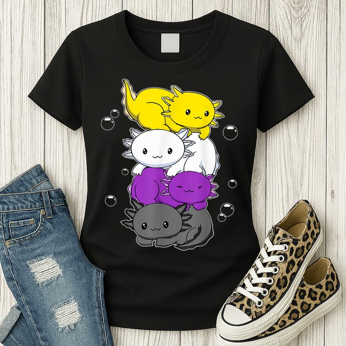 Kawaii Axolotl Pile Nonbinary Flag LGBTQ Womens T-Shirt