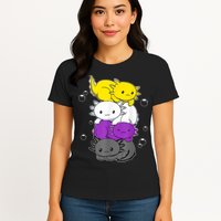 Kawaii Axolotl Pile Nonbinary Flag LGBTQ Womens T-Shirt