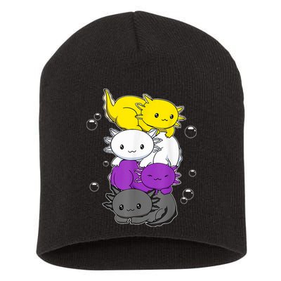 Kawaii Axolotl Pile Nonbinary Flag LGBTQ Short Acrylic Beanie