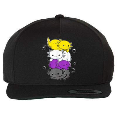Kawaii Axolotl Pile Nonbinary Flag LGBTQ Wool Snapback Cap