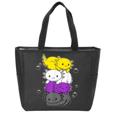 Kawaii Axolotl Pile Nonbinary Flag LGBTQ Zip Tote Bag