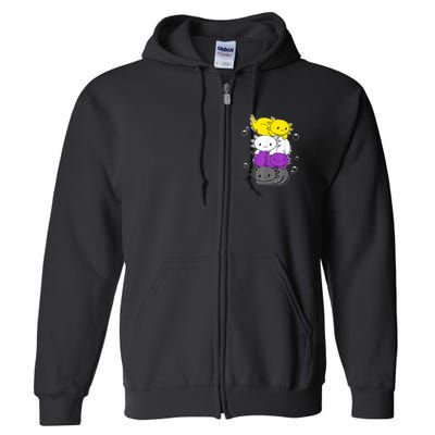 Kawaii Axolotl Pile Nonbinary Flag LGBTQ Full Zip Hoodie