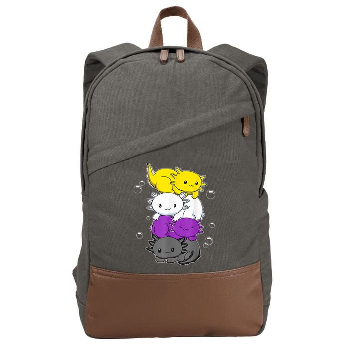 Kawaii Axolotl Pile Nonbinary Flag LGBTQ Cotton Canvas Backpack
