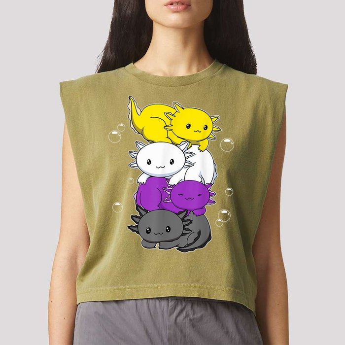 Kawaii Axolotl Pile Nonbinary Flag LGBTQ Garment-Dyed Women's Muscle Tee