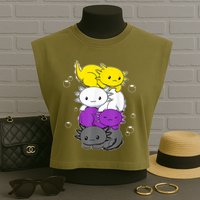Kawaii Axolotl Pile Nonbinary Flag LGBTQ Garment-Dyed Women's Muscle Tee