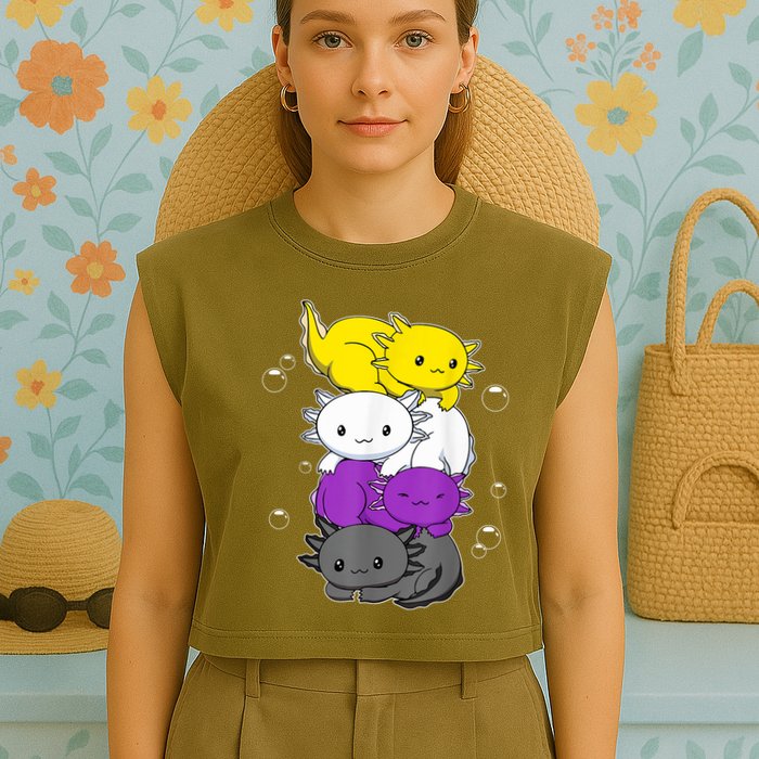 Kawaii Axolotl Pile Nonbinary Flag LGBTQ Garment-Dyed Women's Muscle Tee
