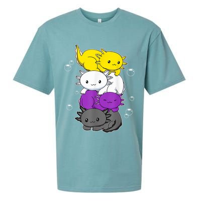 Kawaii Axolotl Pile Nonbinary Flag LGBTQ Sueded Cloud Jersey T-Shirt