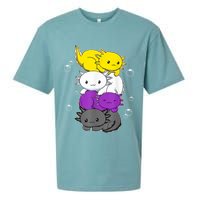 Kawaii Axolotl Pile Nonbinary Flag LGBTQ Sueded Cloud Jersey T-Shirt