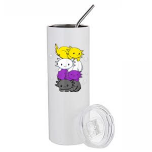 Kawaii Axolotl Pile Nonbinary Flag LGBTQ Stainless Steel Tumbler