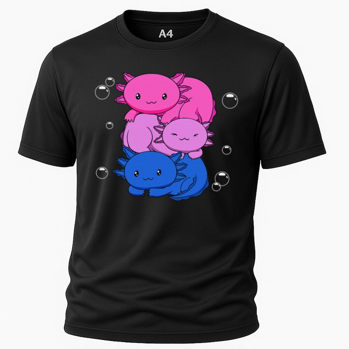 Kawaii Axolotl Pile Bisexual Pride Flag Bi LGBTQ  Cooling Performance Crew T-Shirt