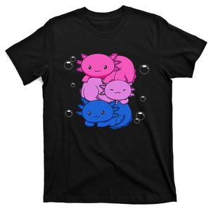 Kawaii Axolotl Pile Bisexual Pride Flag Bi LGBTQ  T-Shirt