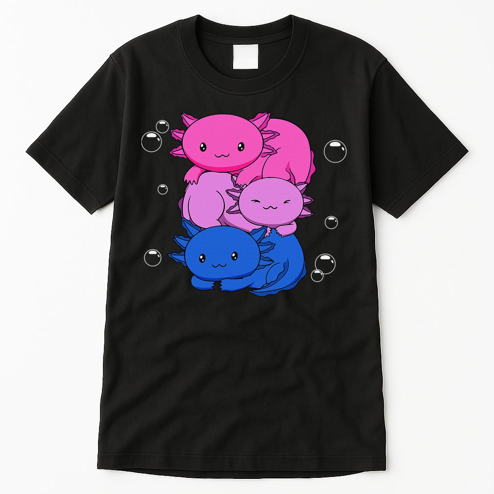 Kawaii Axolotl Pile Bisexual Pride Flag Bi LGBTQ  Tall T-Shirt