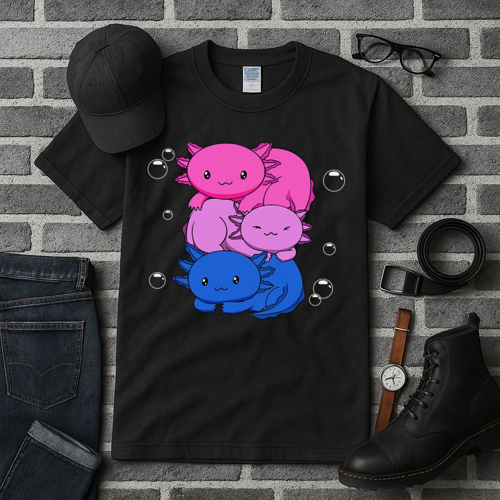 Kawaii Axolotl Pile Bisexual Pride Flag Bi LGBTQ  Tall T-Shirt