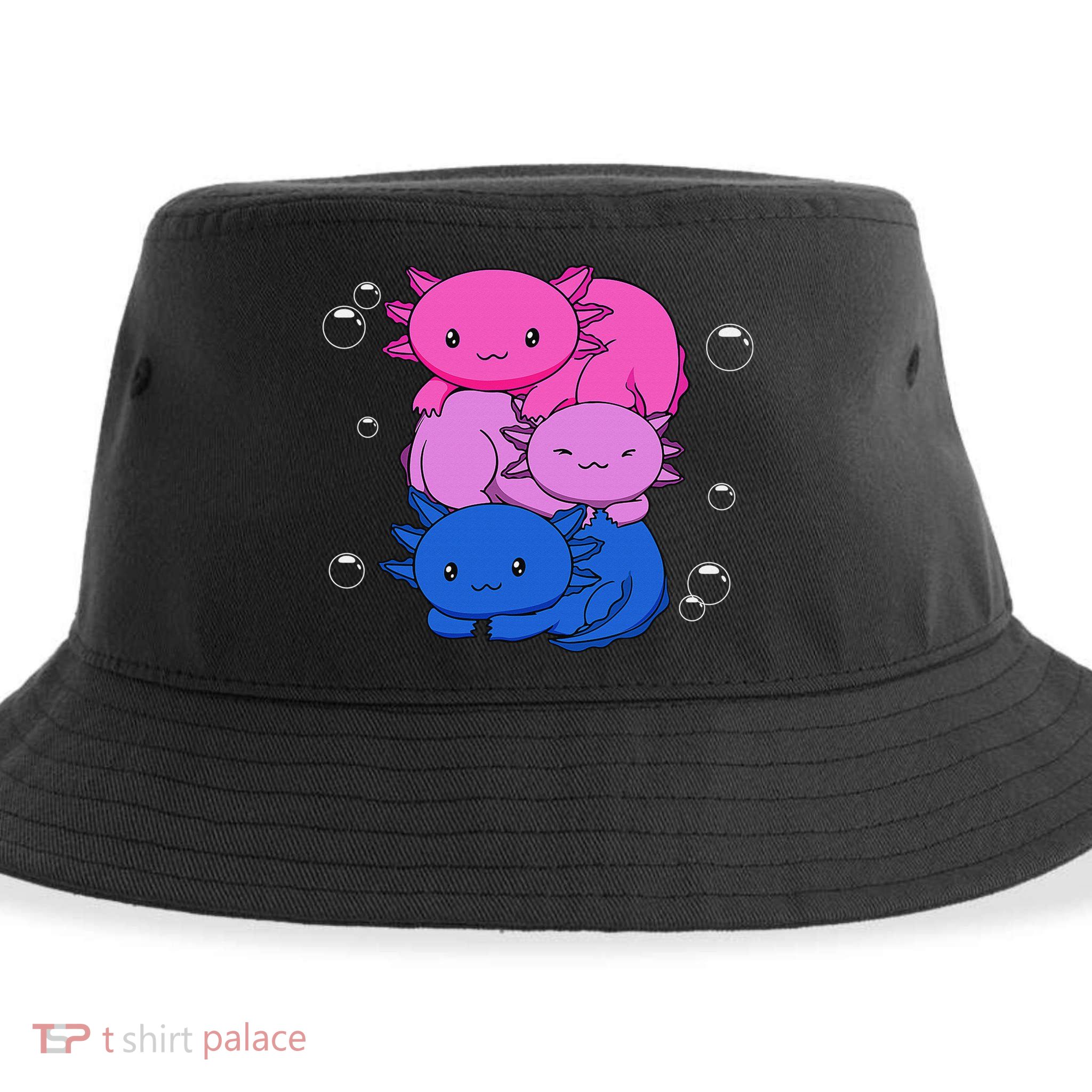 Kawaii Axolotl Pile Bisexual Pride Flag Bi LGBTQ  Sustainable Bucket Hat