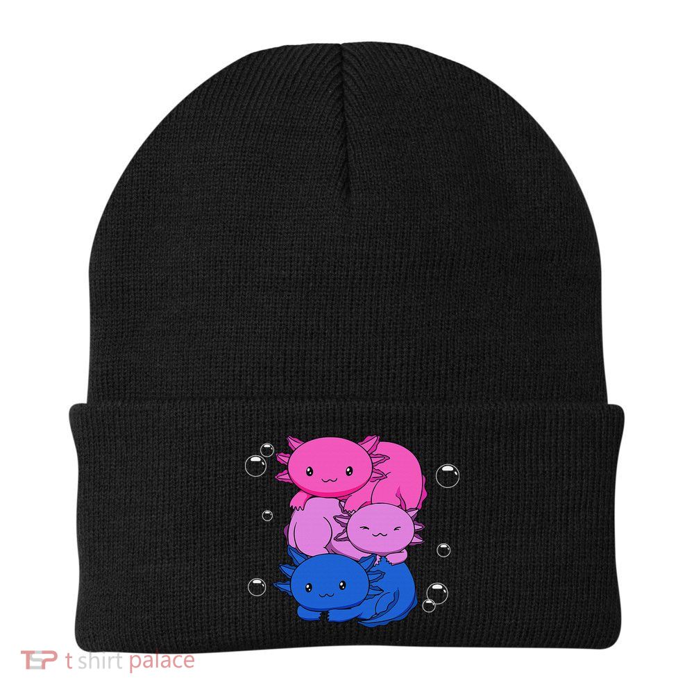 Kawaii Axolotl Pile Bisexual Pride Flag Bi LGBTQ  Knit Cap Winter Beanie