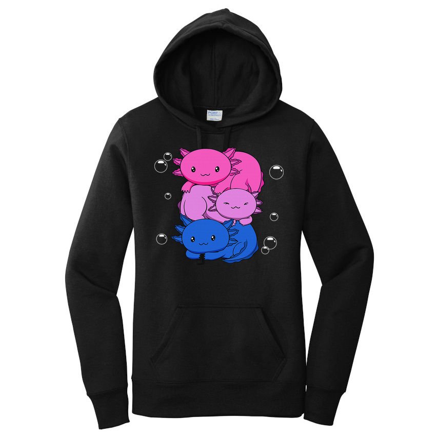 Kawaii Axolotl Pile Bisexual Pride Flag Bi LGBTQ  Women's Pullover Hoodie