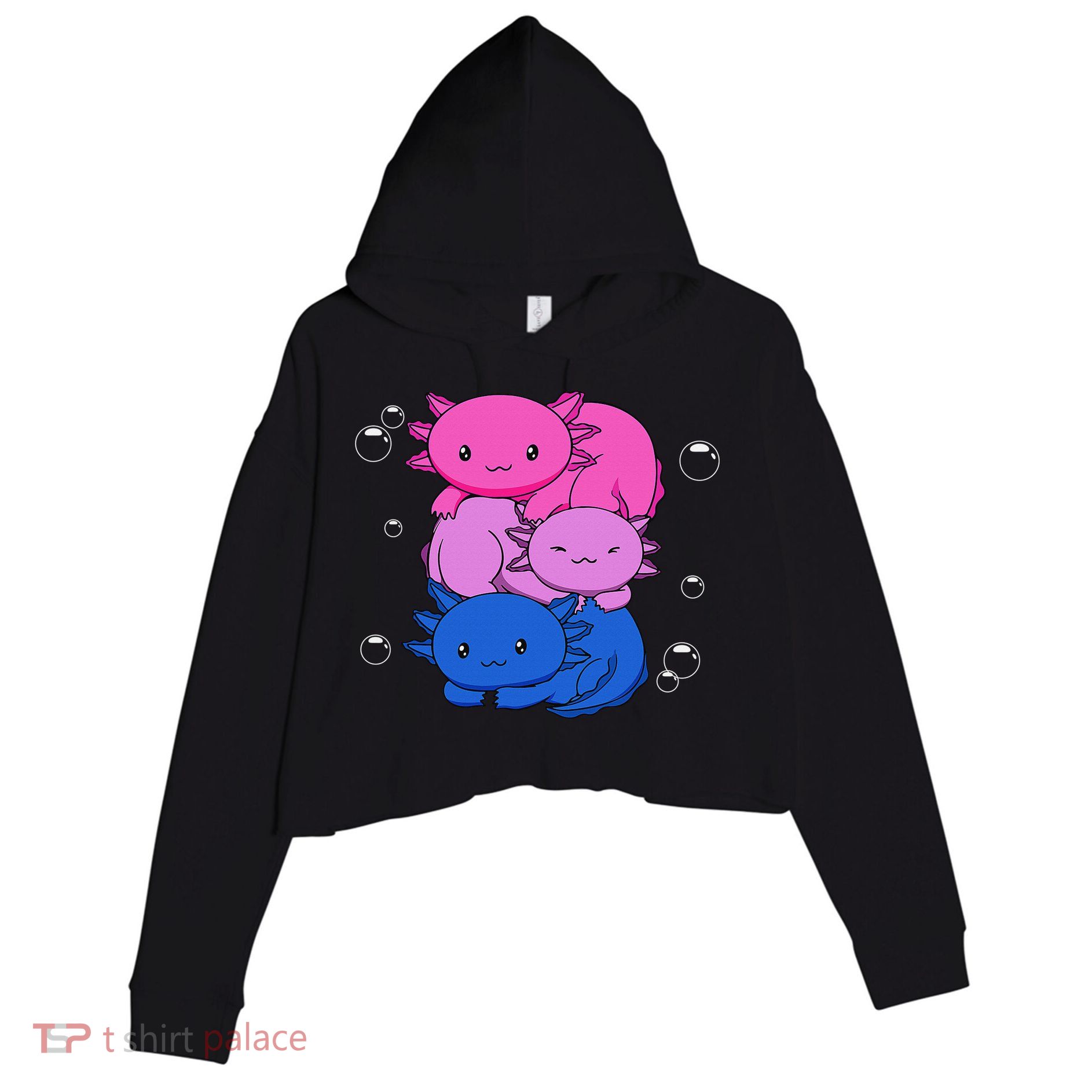 Kawaii Axolotl Pile Bisexual Pride Flag Bi LGBTQ  Crop Fleece Hoodie