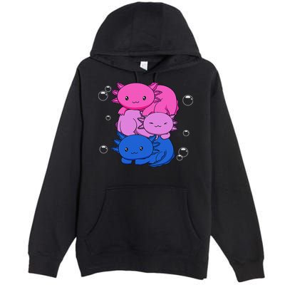 Kawaii Axolotl Pile Bisexual Pride Flag Bi LGBTQ  Premium Pullover Hoodie