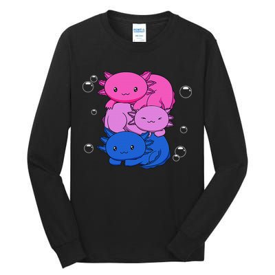 Kawaii Axolotl Pile Bisexual Pride Flag Bi LGBTQ  Tall Long Sleeve T-Shirt