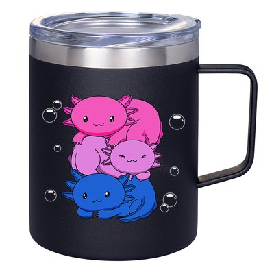 Kawaii Axolotl Pile Bisexual Pride Flag Bi LGBTQ  12oz Stainless Steel Coffee Mug