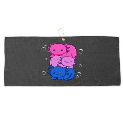 Kawaii Axolotl Pile Bisexual Pride Flag Bi LGBTQ  Large Microfiber Waffle Golf Towel