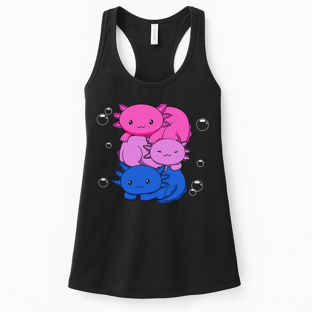 Kawaii Axolotl Pile Bisexual Pride Flag Bi LGBTQ  Womens Tank Top