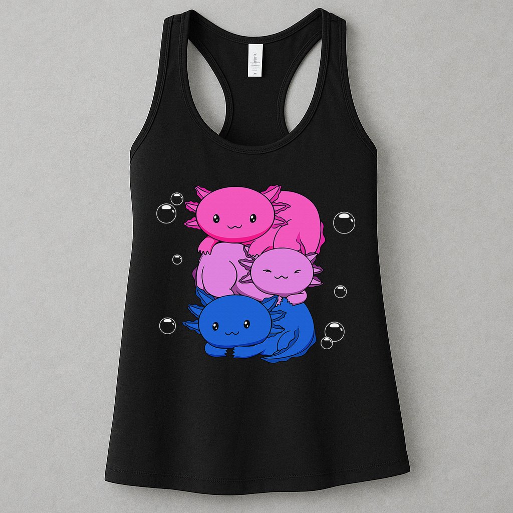 Kawaii Axolotl Pile Bisexual Pride Flag Bi LGBTQ  Womens Tank Top