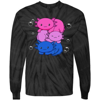 Kawaii Axolotl Pile Bisexual Pride Flag Bi LGBTQ  Tie-Dye Long Sleeve Shirt