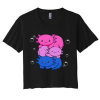 Kawaii Axolotl Pile Bisexual Pride Flag Bi LGBTQ  Women's Crop Top Tee