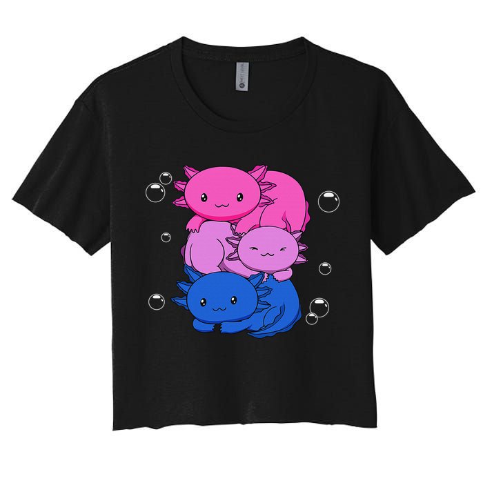 Kawaii Axolotl Pile Bisexual Pride Flag Bi LGBTQ  Women's Crop Top Tee