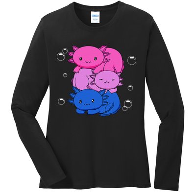 Kawaii Axolotl Pile Bisexual Pride Flag Bi LGBTQ  Ladies Long Sleeve Shirt