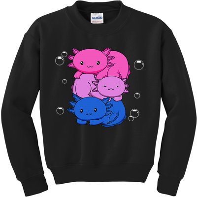 Kawaii Axolotl Pile Bisexual Pride Flag Bi LGBTQ  Kids Sweatshirt