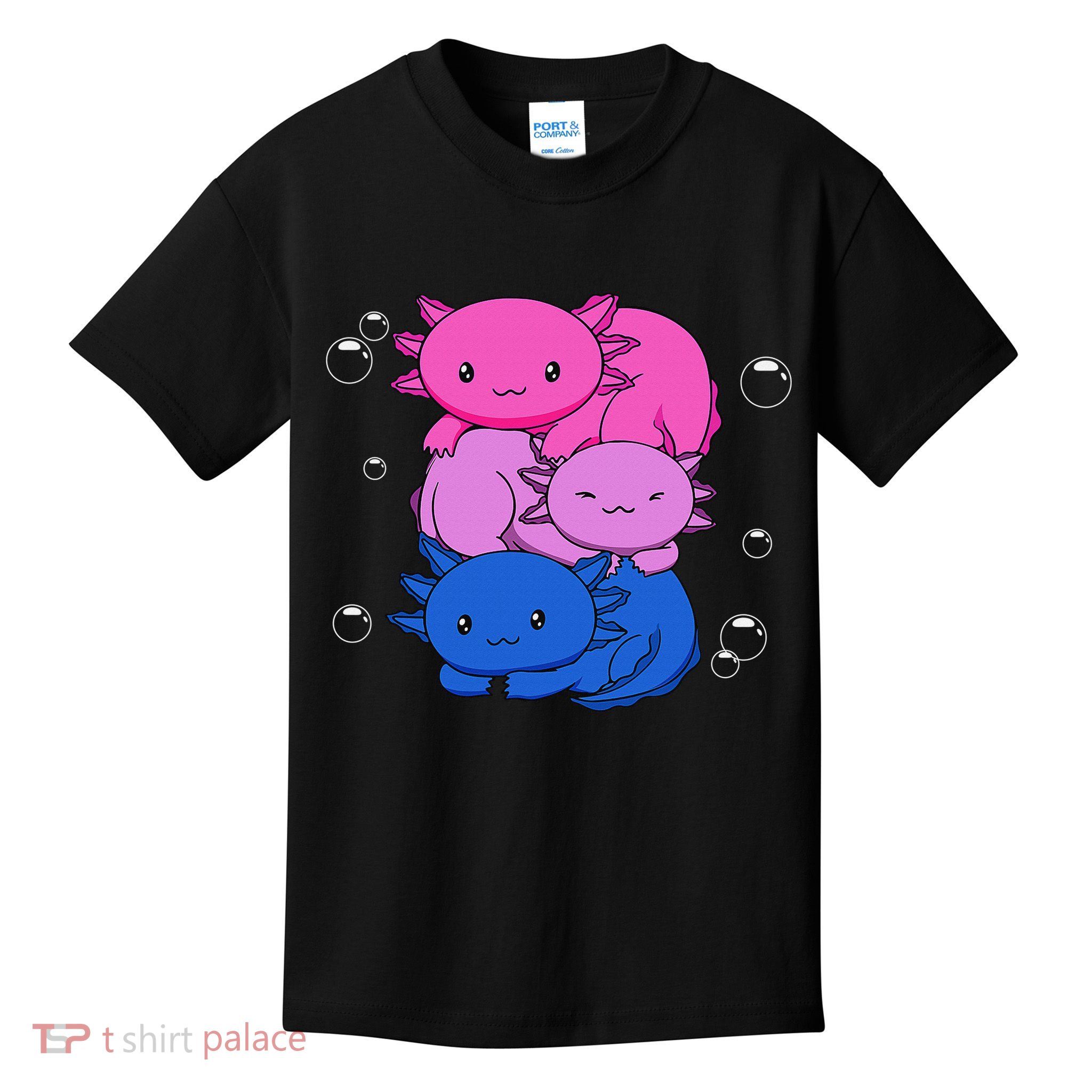 Kawaii Axolotl Pile Bisexual Pride Flag Bi LGBTQ  Kids T-Shirt