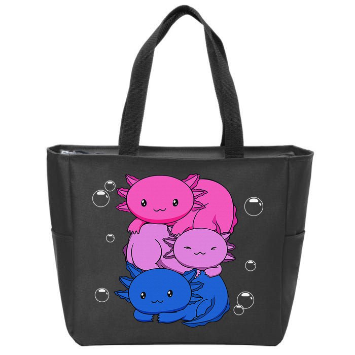 Kawaii Axolotl Pile Bisexual Pride Flag Bi LGBTQ  Zip Tote Bag