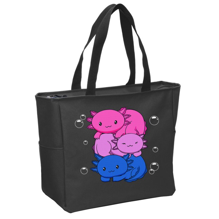 Kawaii Axolotl Pile Bisexual Pride Flag Bi LGBTQ  Zip Tote Bag