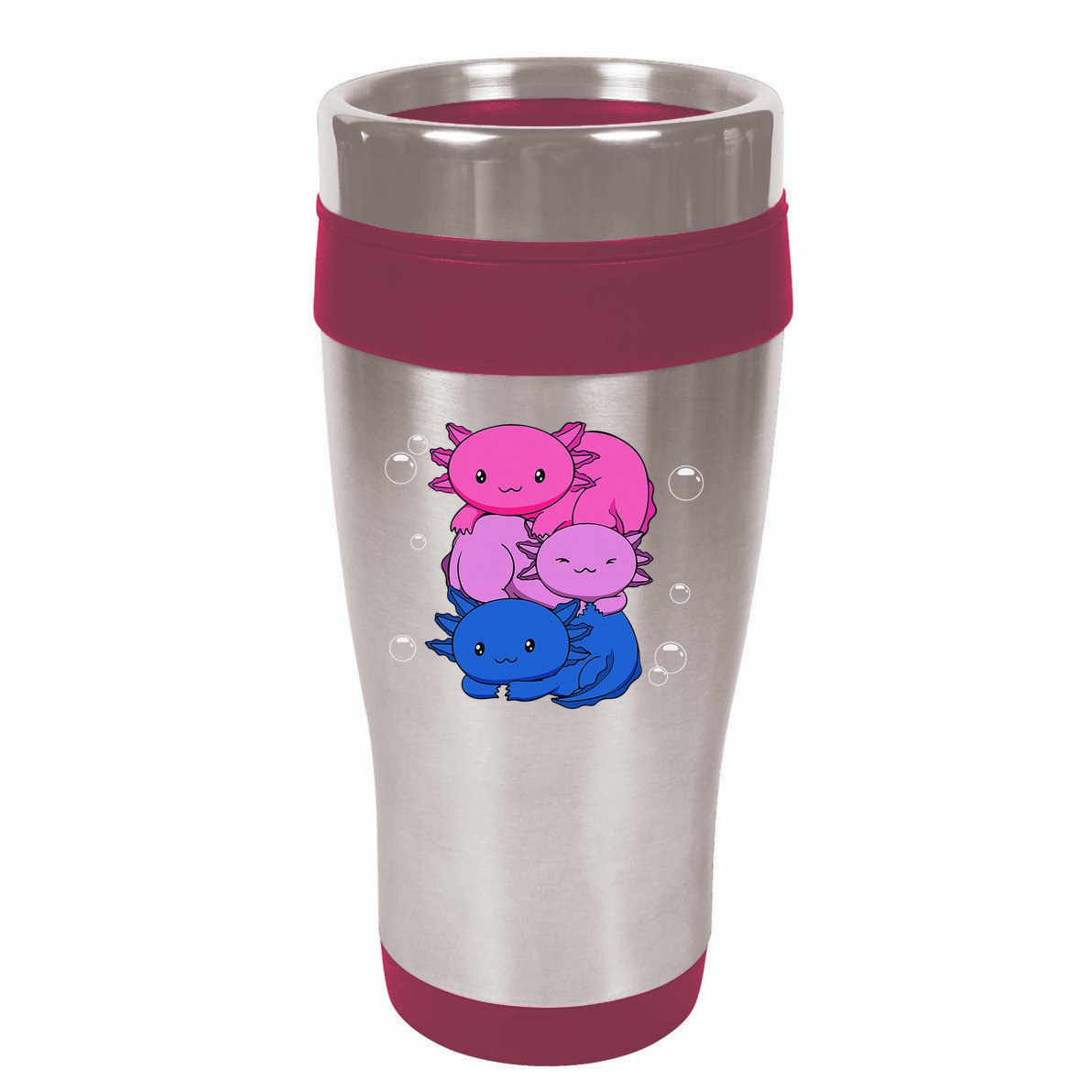 Kawaii Axolotl Pile Bisexual Pride Flag Bi LGBTQ  16oz Travel Tumbler