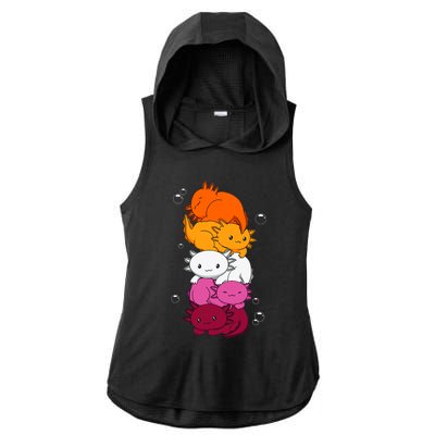 Kawaii Axolotl Pile Lesbian Pride Flag LGBTQ Ladies PosiCharge Tri-Blend Wicking Draft Hoodie Tank