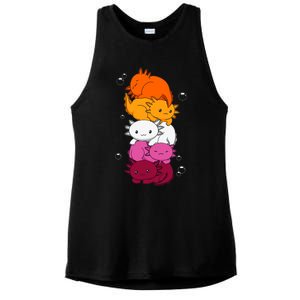 Kawaii Axolotl Pile Lesbian Pride Flag LGBTQ Ladies PosiCharge Tri-Blend Wicking Tank