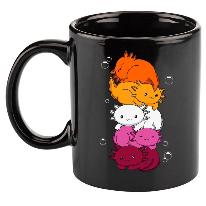 Kawaii Axolotl Pile Lesbian Pride Flag LGBTQ 11oz C Handle Ceramic Mug
