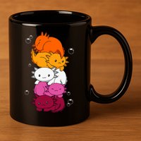 Kawaii Axolotl Pile Lesbian Pride Flag LGBTQ 11oz C Handle Ceramic Mug